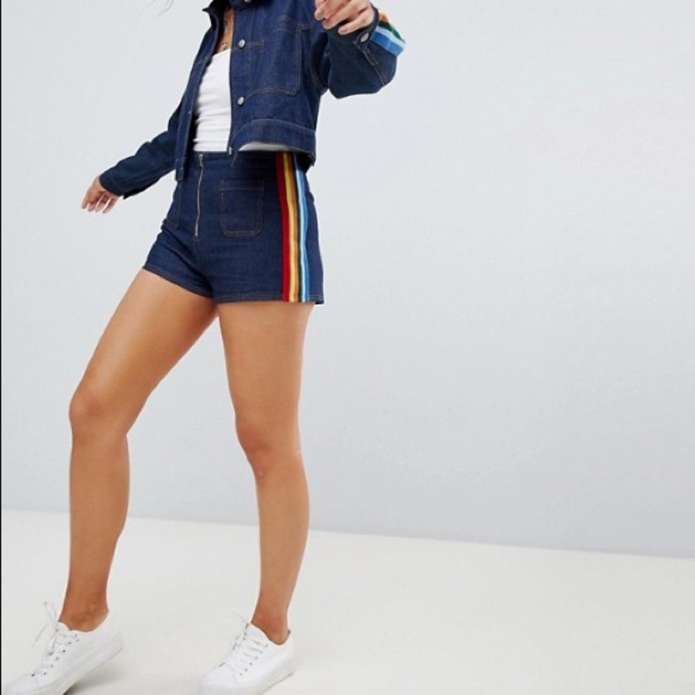 Honey Punch rainbow denim shorts